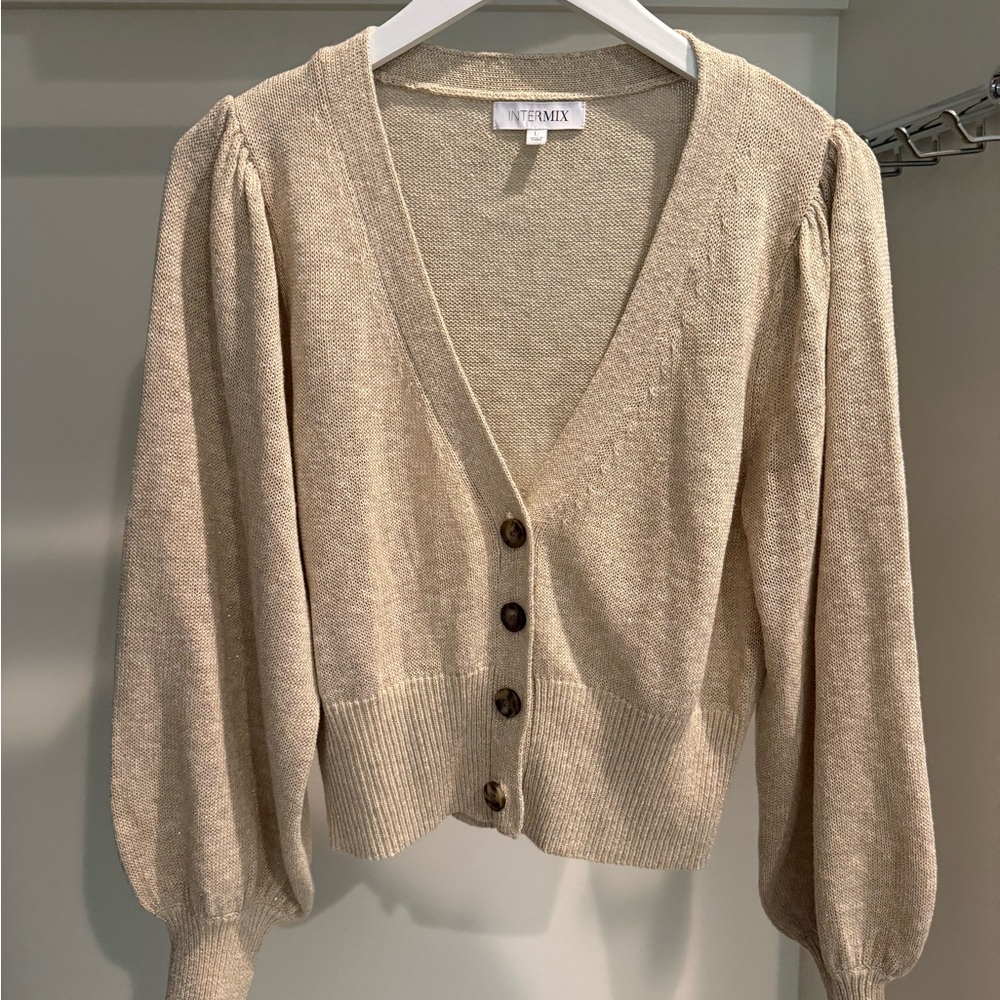 Intermix Gold Cardigan Sweater with Knit Texture